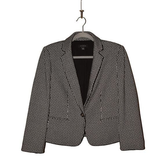 ANN TAYLOR $179 The Newbury One Button Blazer in Geo Black White Size 8 - Picture 1 of 4